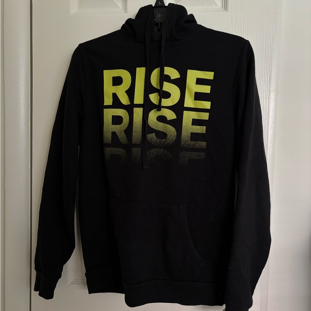 Rise Dispensaries Black Hoodie with Light Green Logo Print